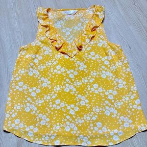 LC Lauren Conrad Yellow Floral Ruffle Sleeveless Blouse Medium